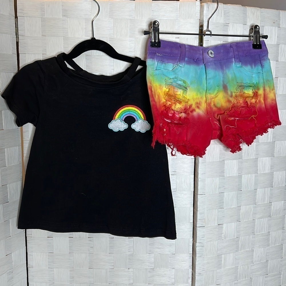 Black Cold Shoulder Tee-Shirt With Tie Dye Denim